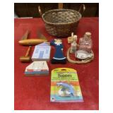 Fun beach decor lot in round basket