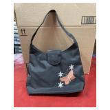 Black handbag with butterfly embroidery