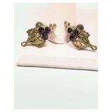 Vintage gold tone screw back earrings with purple