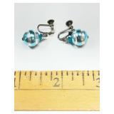 Silver tone and blue metal ball earrings with