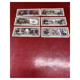 Six collectible Donald Trump two dollar bills,