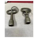 2 brass railway keys / utility keys railroad