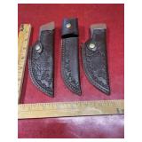 3 faux leather knife sheaths