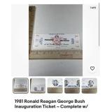 1981 Reagan Bush Inauguration Ticket with stub