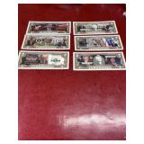 Six collectible Donald Trump two dollar bills,
