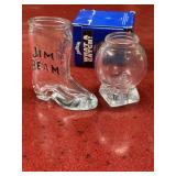 Jim Beam boot shot glass and baseball shot glass