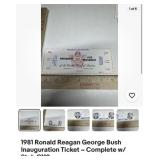 1981 Reagan Bush Inauguration Ticket with stub