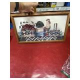 Framed signed print baskets apples rooster 12x21