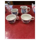 Pfaltzgraff Yorktown blue 2 coffee cups and cream