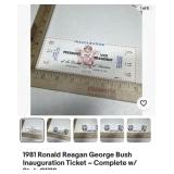 1981 Reagan Bush Inauguration Ticket with stub