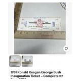 1981 Reagan Bush Inauguration Ticket with stub