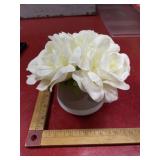 Stoneware pot with fake white roses