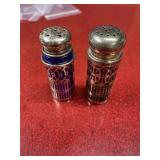 Vintage silver tone and blue glass salt & pepper