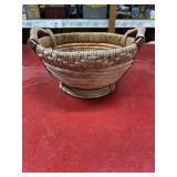 Vintage wooden woven basket with handles 12 inch