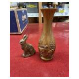 Faux wood 3-inch rabbit figurine and 6-inch