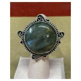 Size 6 German silver Labarodorite ring