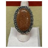 Size 7 German silver Red Sun Stone ring