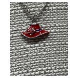 Enamel red hat pendant on silver tone adjustable