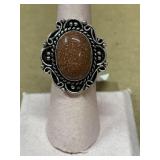 Size 6 German silver Red Sun Stone ring