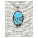 German silver & Turquoise pendant on 18-inch chain