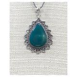 German silver & Green Onyx pendant on 18-inch