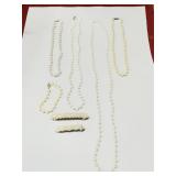 Faux pearls lot necklaces, bracelet, barrettes
