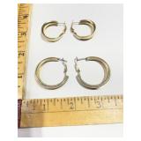 2 pair gold tone hoop pierced earrings