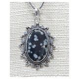 German silver & Snowflake Obsidian pendant on