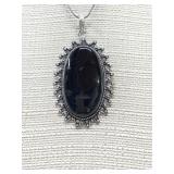 German silver & Black Onyx pendant on 18-inch