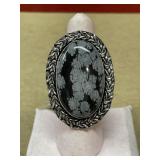 Size 7 German silver Snowflake Obsidian ring