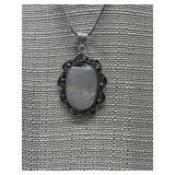 German silver Mother of Pearl pendant on 18-inch