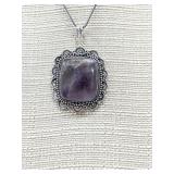 German silver & Amethyst pendant on 18-inch chain
