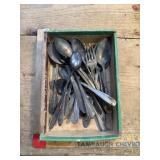 Vintage silver plated spoons and forks in cigar