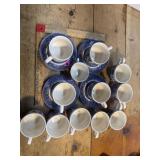 Vintage blue willow ceramic tea cups and saucers