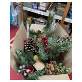 Box lot Christmas decor and fake greenery