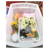 Box lot Spring linens and mixed decor includes