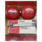 2 vintage electric red alarm bells and door
