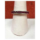 .925 silver ring with red gem stones size 8