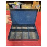 Old metal divided box with hinged lid 6x10x2