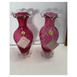 (2) Cranberry Vases With Tags
