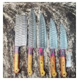 5 Pc Handcrafted Damascus Culinary Set