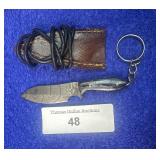4' Damascus Keychain Knife w/ Sheath