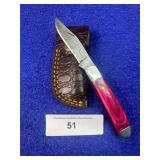 6.5' Damascus Steel Pocket Knife w/ Sheath