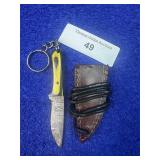 4' Damascus Keychain Knife w/ Sheath