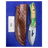 8' Damascus Shark Embossed Knife w/ Sheath