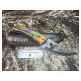 8' Full Tang Damascus Knife w/ Sheath