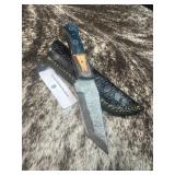 8' Full Tang Damascus Knife w/ Sheath