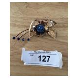 Sterling Silver Rhinestone Floral Brooch