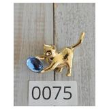 Kitten playing with Blue Glass Ball Brooch