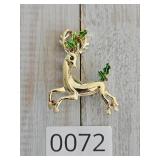 Beautiful Gold Tone Reindeer w Holly Mistletoe